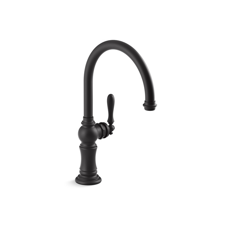 Artifacts Single-Hole Kitchen Faucet with Swing Spout, Arc Spout Design, Matte Black