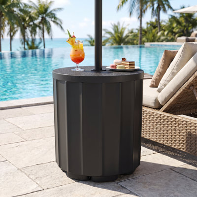 14.8" 2-in-1 Round Patio Umbrella Base Stand & Outdoor Side Table, Weighted Weather Resistant