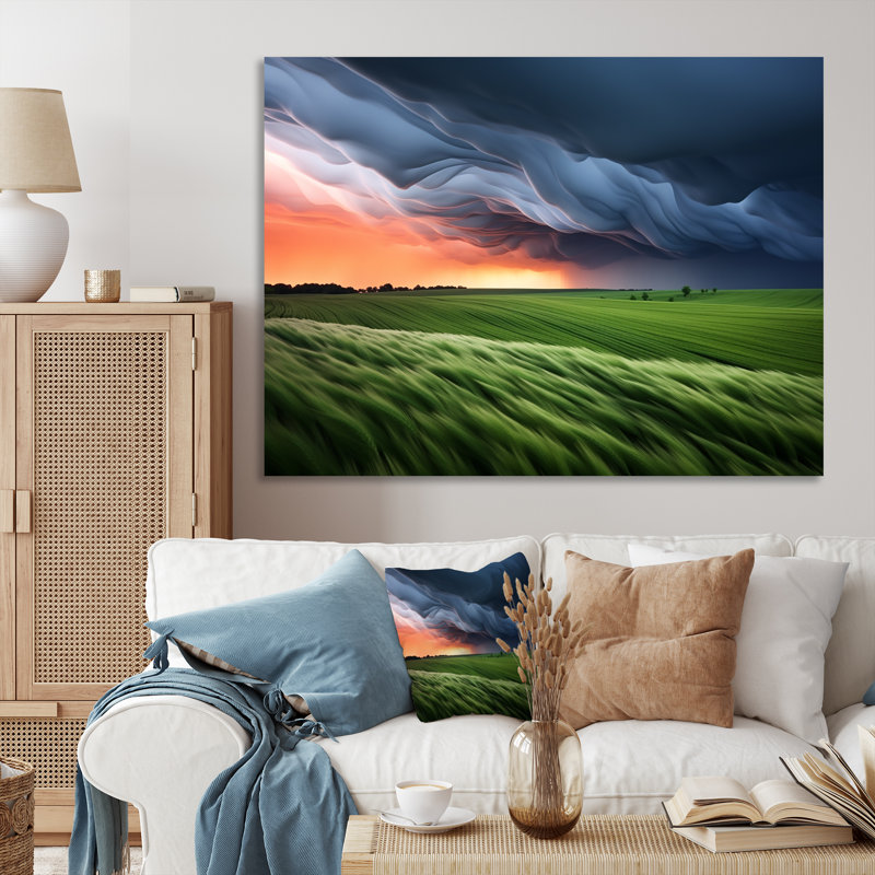 «Storm on Farm Landscape III - Storms», art mural, Toile tendue, H 24 po x l 32 po x P 1 po