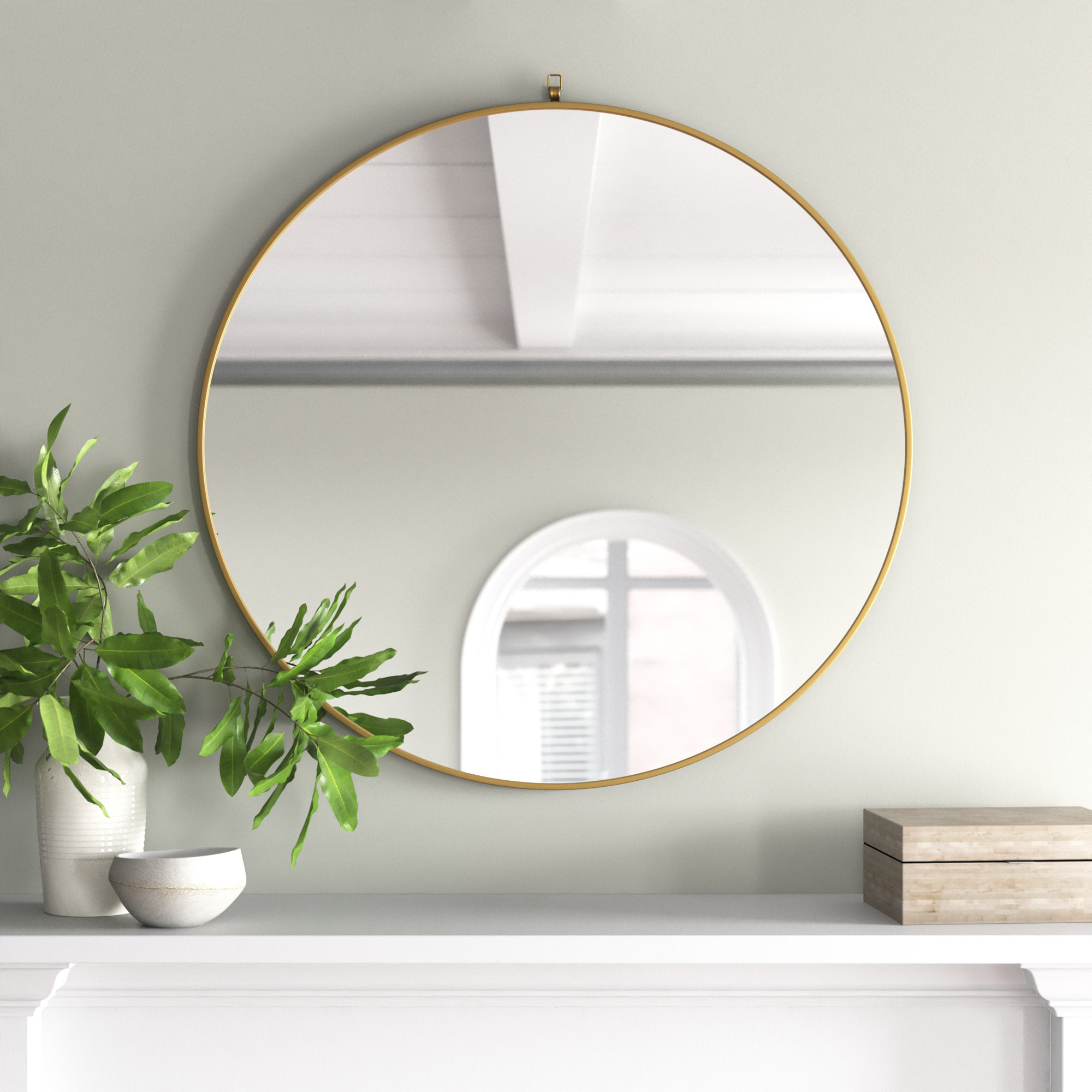 Cassie Metal/Manufactured Wood Round Wall Mirror, 39" x 39", Brass