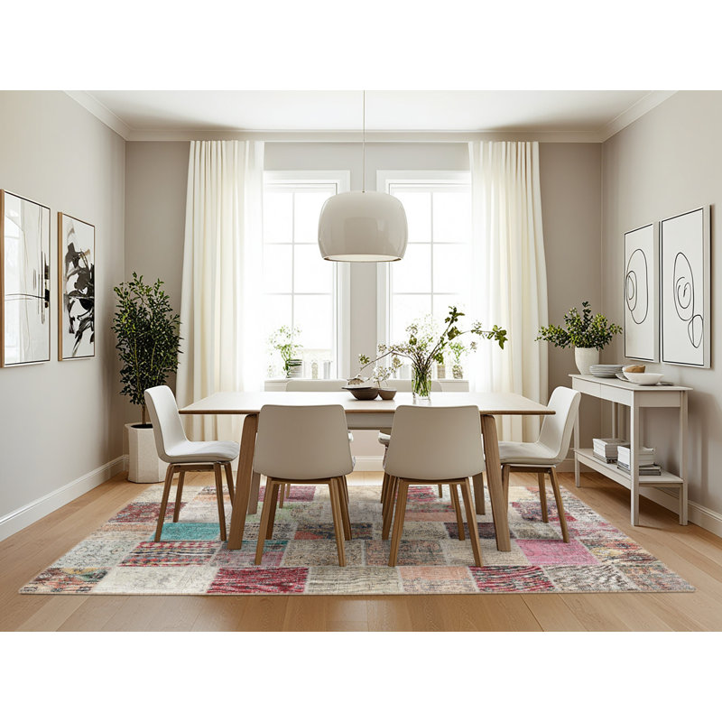 Tapis gris/rose/beige contemporain, Rectangle 7 pi x 10 pi
