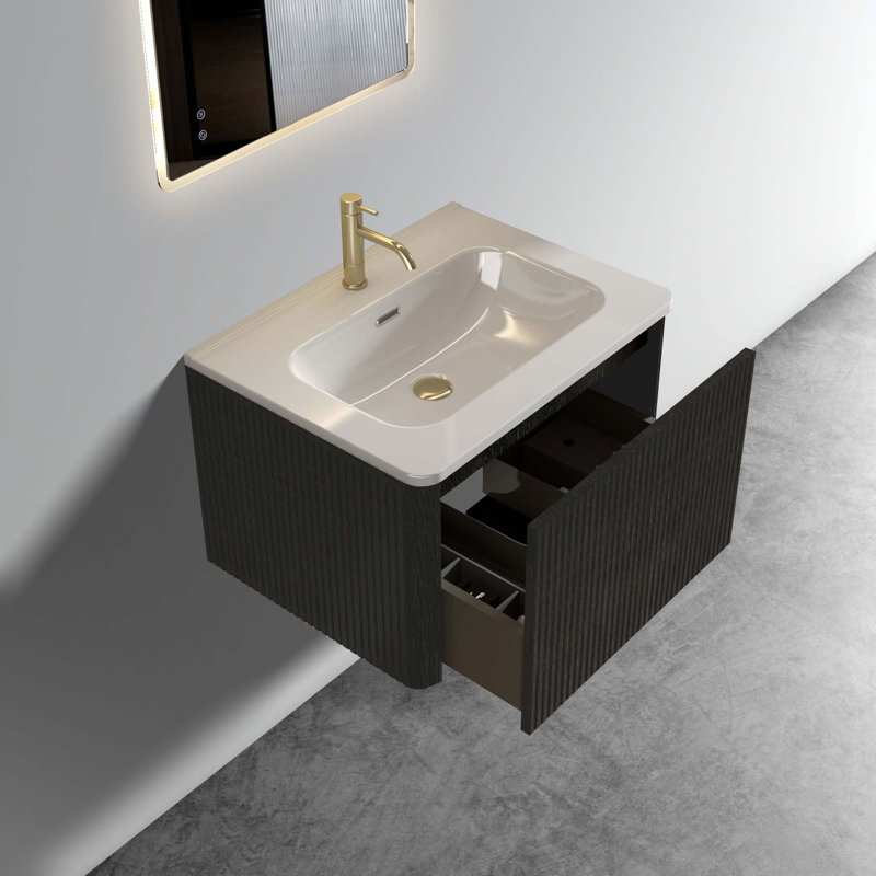 Meuble-lavabo mural rayé 24 po avec lavabo en céramique pour salle de bain moderne, pré-assemblé, Noir, 24"