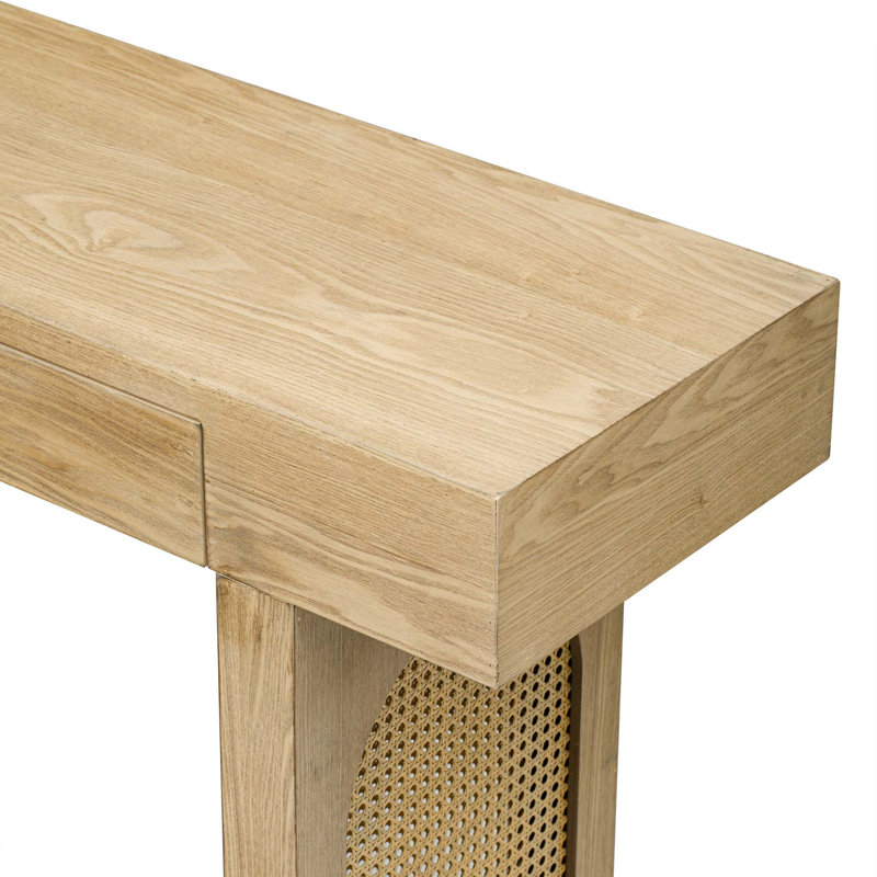 Stylish Rustic Narrow Console Table With Storage Drawers, Natural
