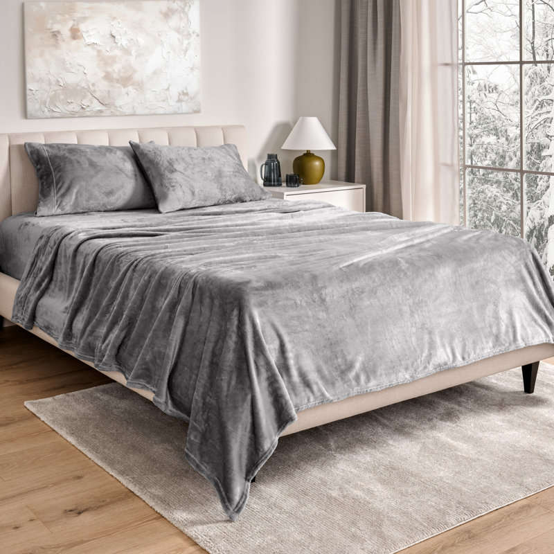Ensemble de draps Microplush, Ensemble de draps pour grand lit + un drap-housse , Gris clair