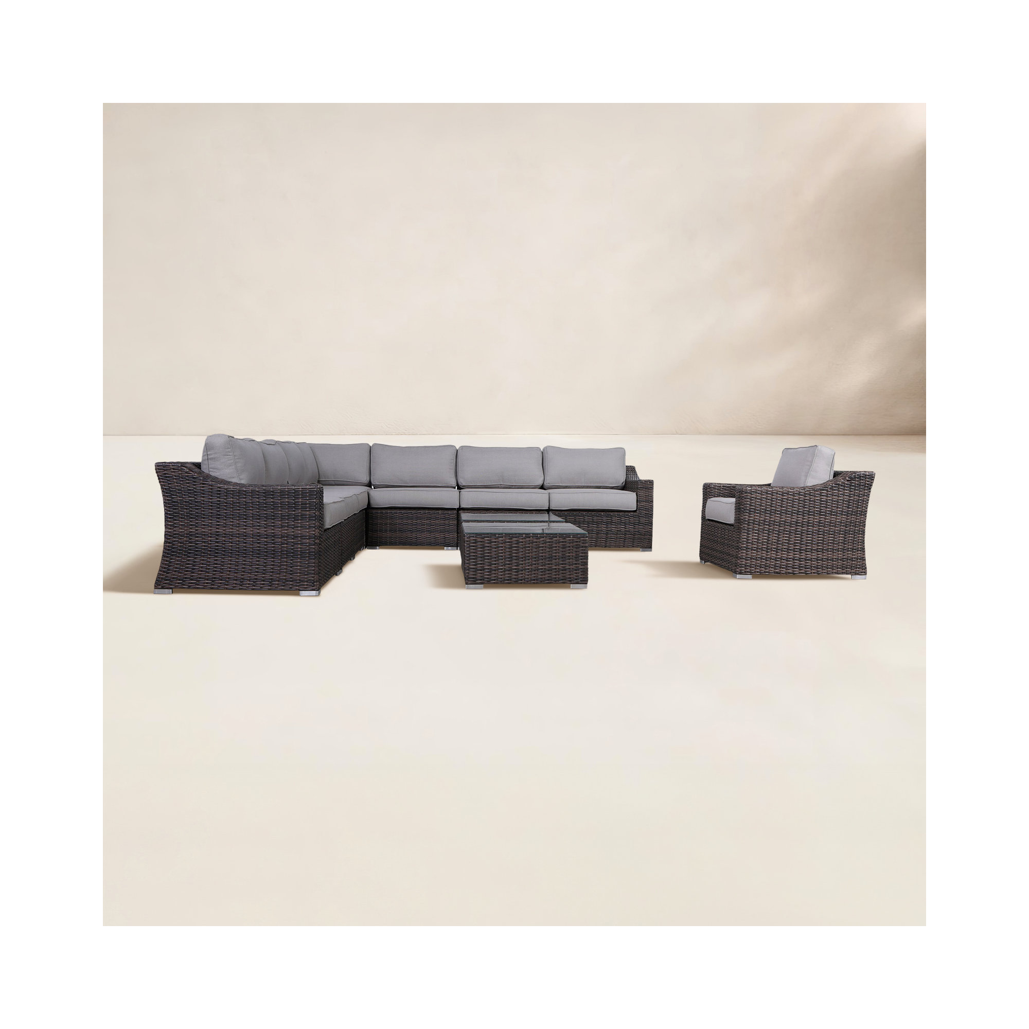 Saffi Wicker Fully Assembled 7 - Person Seating Group with Cushions, Brown