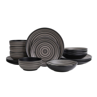 Waterside 16pc Pad Print Stoneware Dinner Set