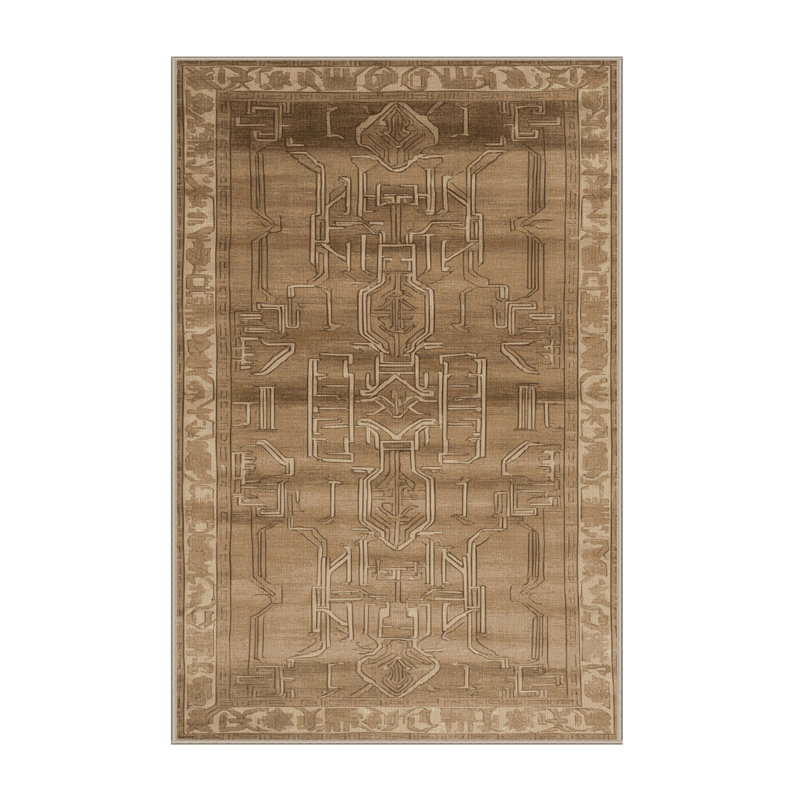 Machine Washable Art Deco Brown Area Rug, Rectangle 5' x 8'