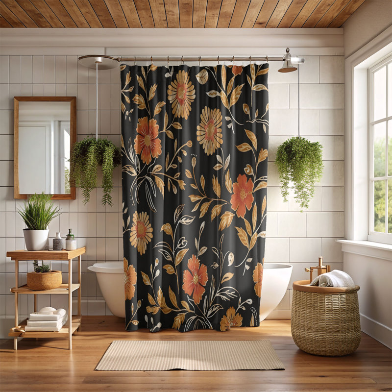 Tissu floral - Rideau de douche Premium, H 74 po x l 71 po