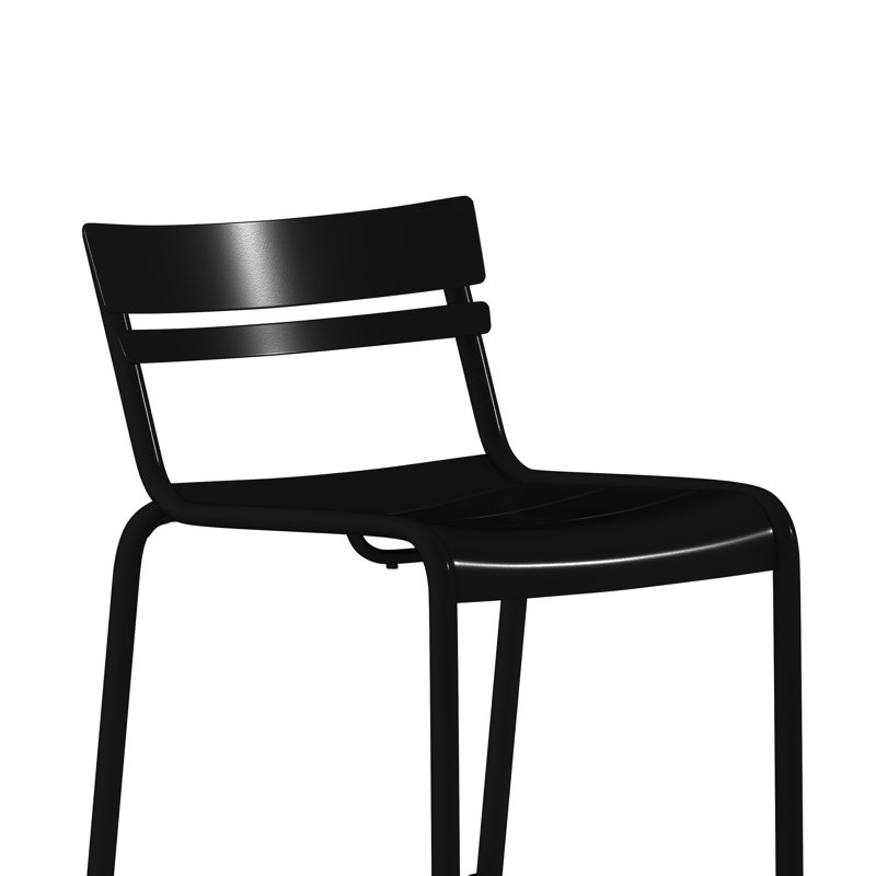 Jazavian Modern Commercial Grade 2 Slat Indoor/Outdoor Steel Bar Stool, Black
