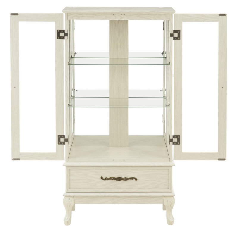 Vitrine d'exposition antique blanche avec tablettes réglables et cloisons de tiroir mobiles, style élégant, Blanc antique