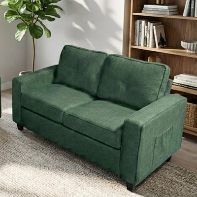 Canapé en chenille, canapé 2 places rembourré avec coussins de siège amovibles, petite causeuse à accoudoirs carrés pour le salon