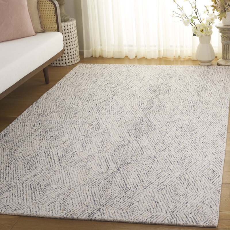 Koben Ebony Hand Tufted Wool/Cotton Geometric Rug in Navy/Ivory, Rectangle 5' x 8'