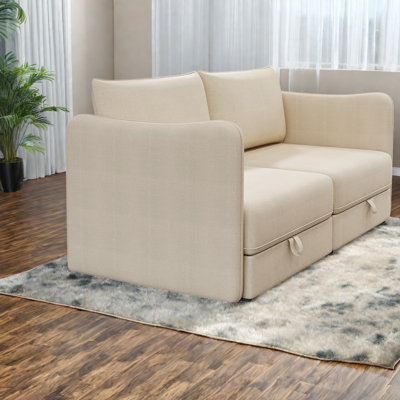 Canapés d'angle modulaires avec rangement, canapé-lit 2 places en tissu, style moderne et compact pour la maison