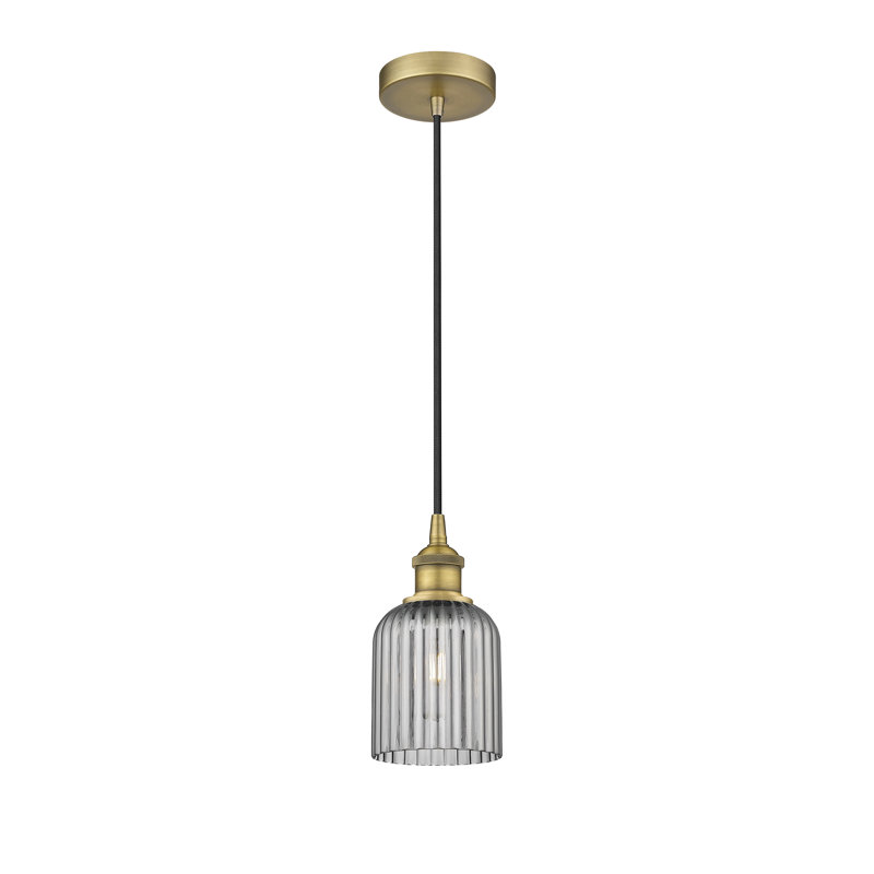 Edison Addeline 1 Light 5" Cord Hung, Satin Nickel, Smoke Gray