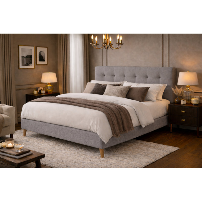 Morris Upholstered Bed, Double (4'6), Light Grey