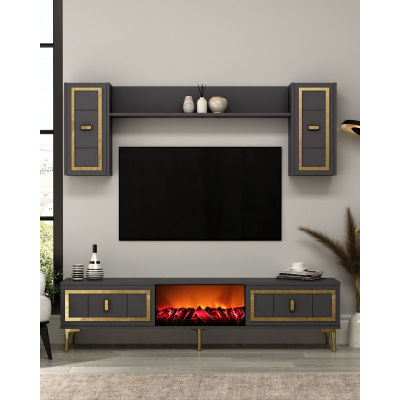 Modern TV Unit with Wall Shelf, 59.1 x 17.6 x 11.6 inches | 100% Melamine Coated Particle Board, Thickness: 0.7 inches | Numerous Shelves, Wall-Mountable Design, Elegant & Functional Home Entertainment Solution