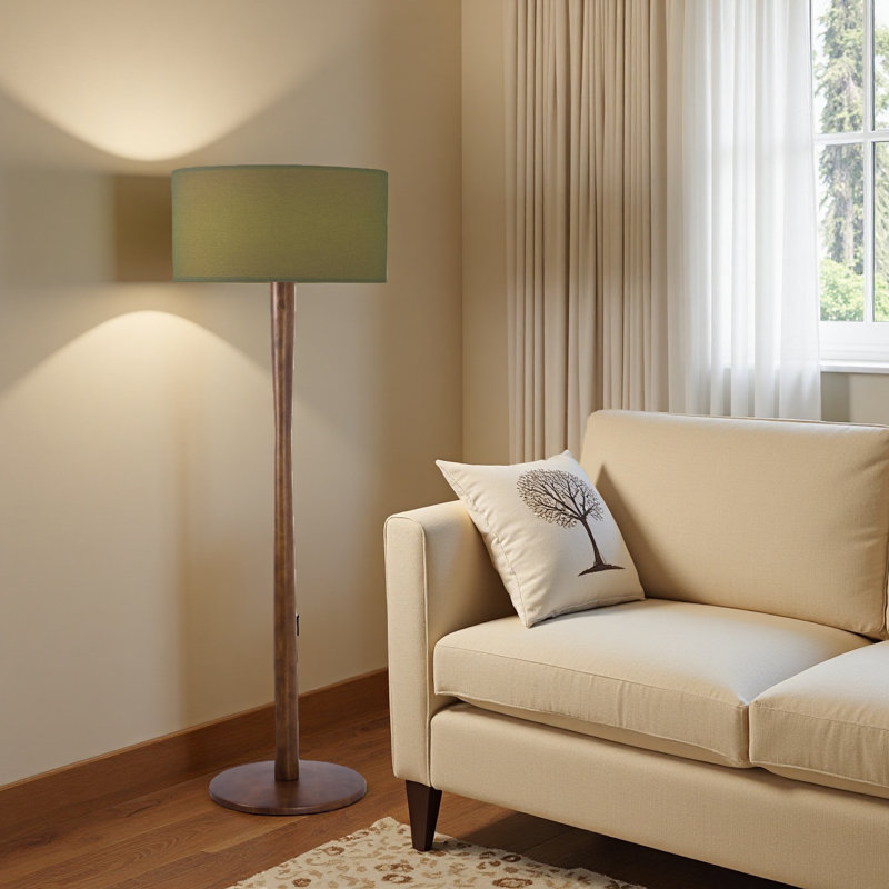61.4 in. Retro Floor Lamp with Rubberwood Base and Linen Shade, E26 Socket, UL Certified Standing Lamp for Living Room, Bedroom and Reading Nook