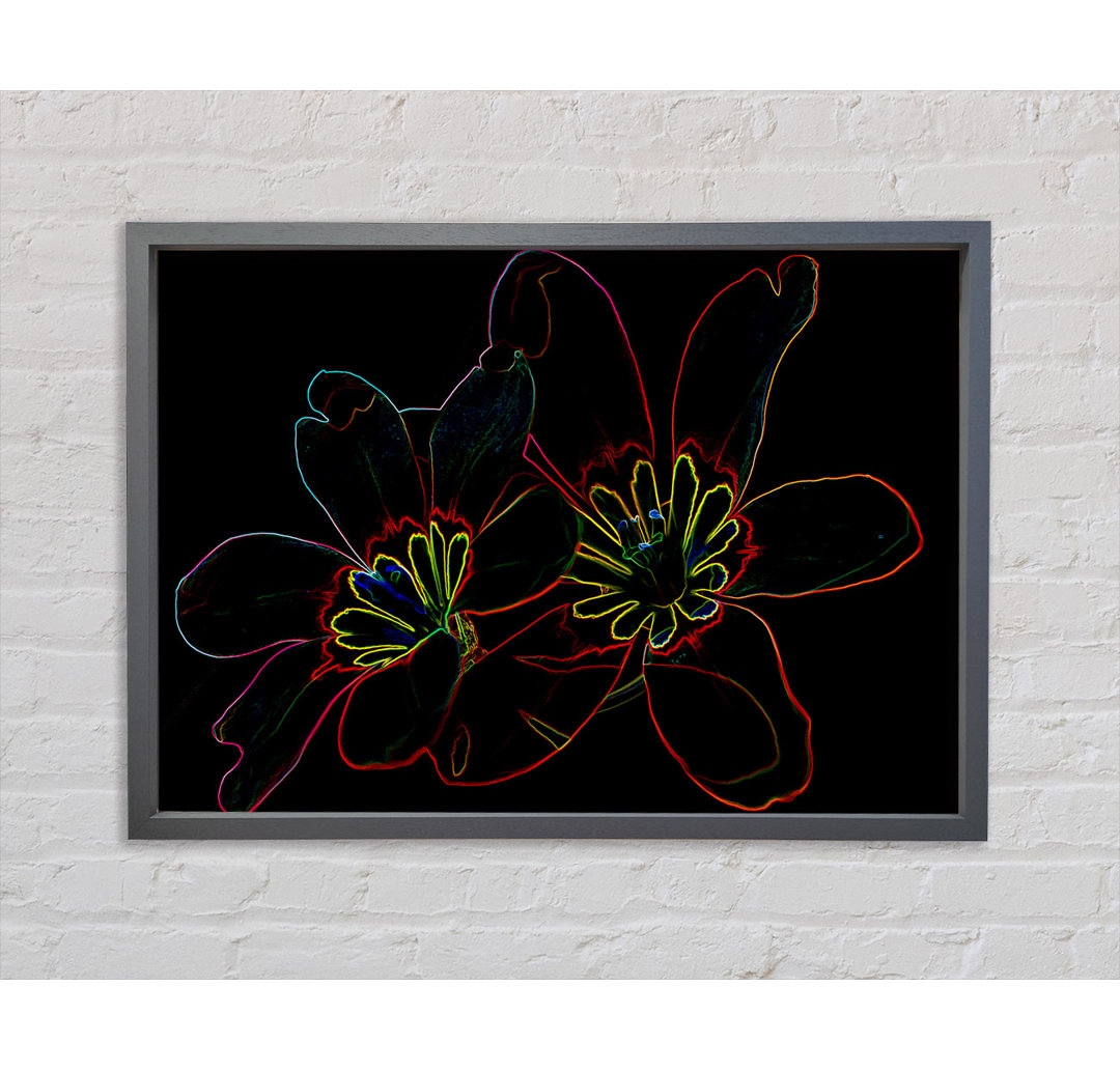 Gerahmtes Leinwandbild Abstract Neon Floral 38