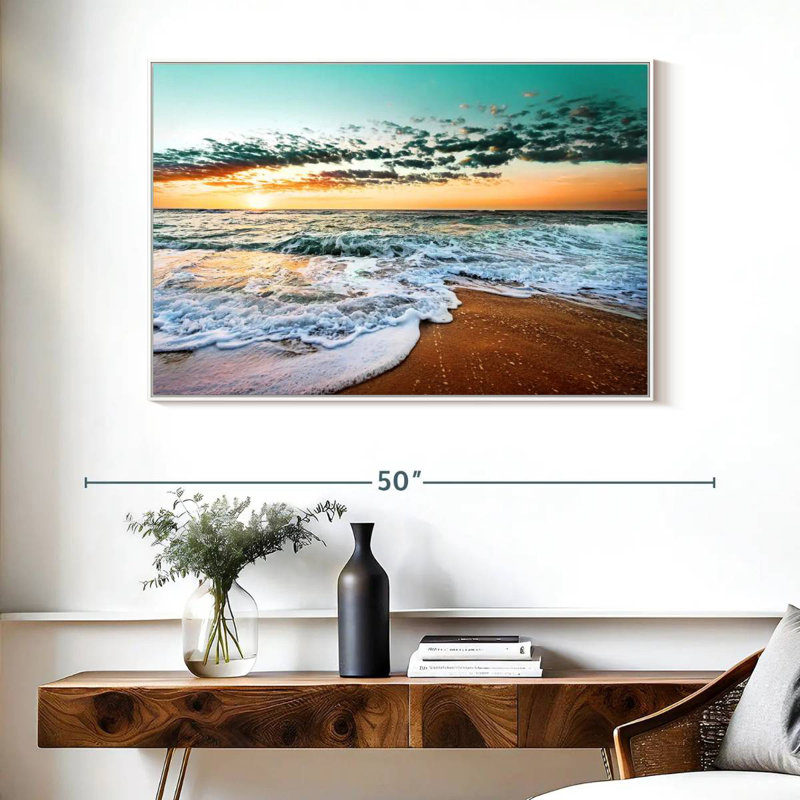 Plage rétro de Cancun, Cadre flottant blanc, 40 po x 27 po
