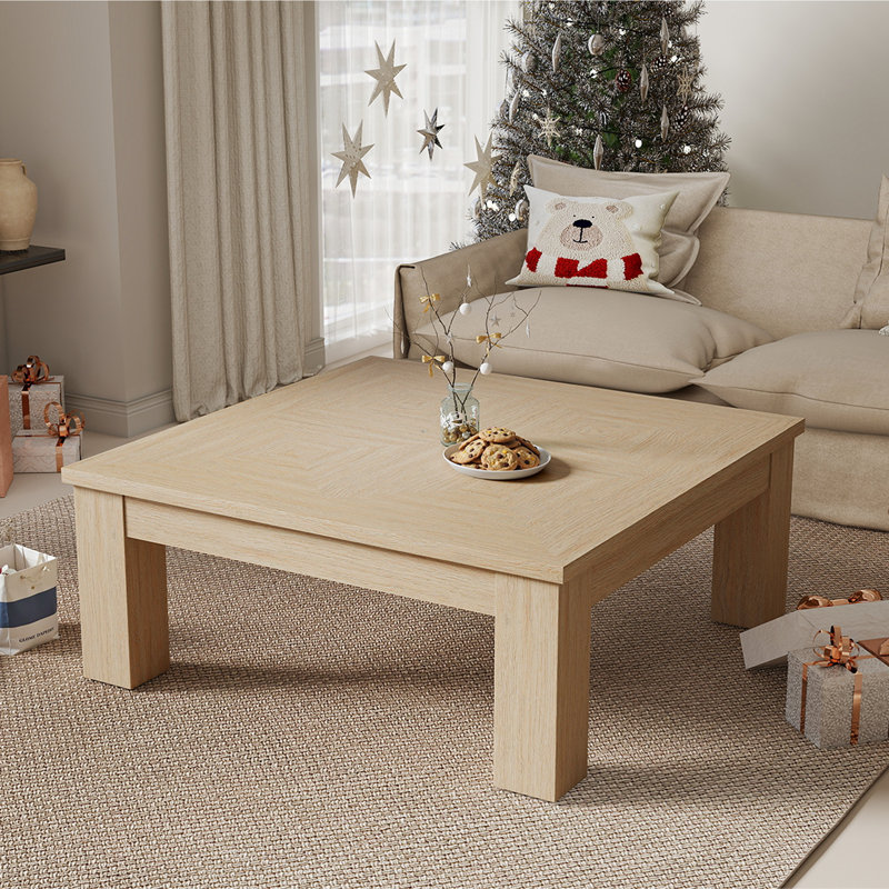 Table basse en bois naturel avec motif de pastel à losanges, plateau de table spacieux, Chêne naturel
