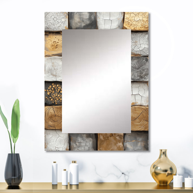 Grey Inca Legacy Golden Mosaic II - Bohemian Wall Mirror, 32" x 24"