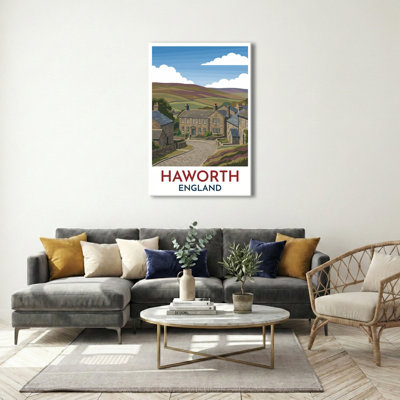 Haworth, England - Romantic Yorkshire Travel Poster: Moorland, Cobblestones And Bronte Charm. Giclee Print On Wrapped Canvas. Wall Art, Home Decor - Cities & Towns, England - Wrapped Canvas Print