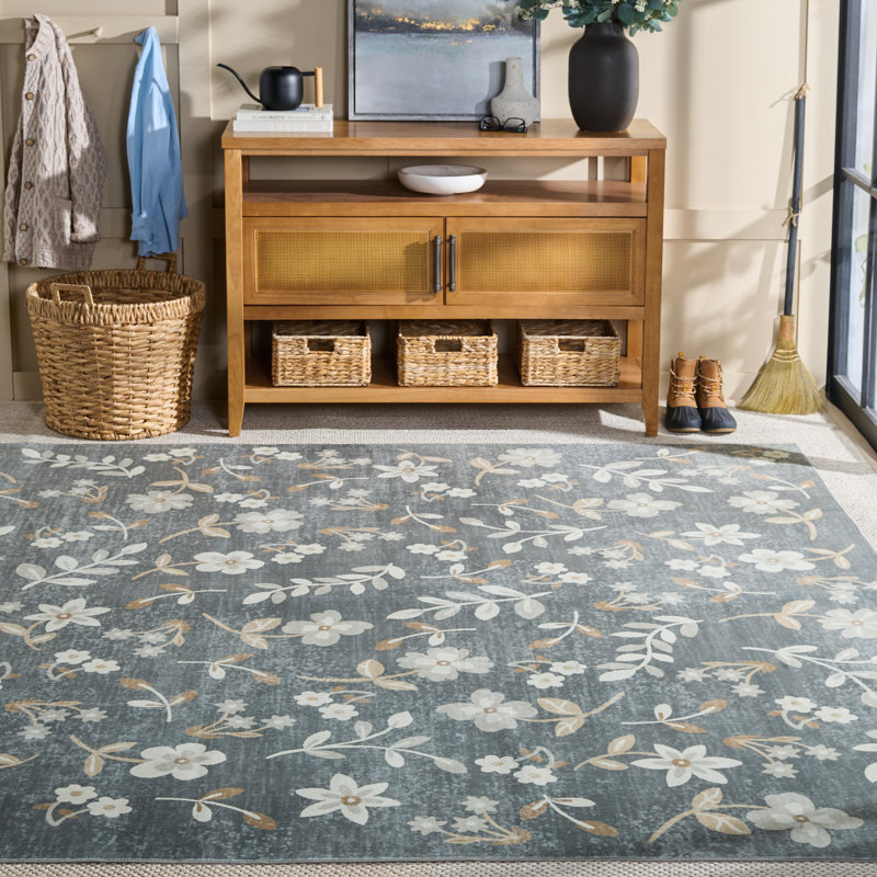 Msrw Floral 197 Performance Machine Washable Floral Rug, Rectangle 8' x 10'