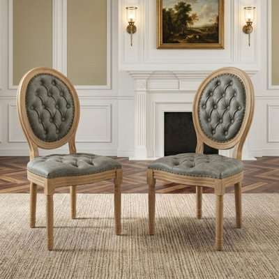 Ensemble 2 pièces de chaises de salle à manger rembourrées de style Mid-Century avec garniture cloutée et pieds en bois pour la chambre à coucher, la commode, la cuisine, la salle à manger