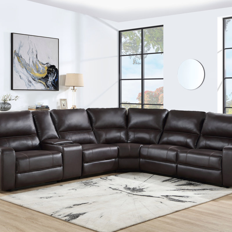 Canapé modulaire inclinable électrique en similicuir Saul avec port USB et console porte-gobelet (modulaire)