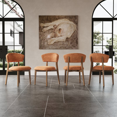 Set of 4 Upholstered Dining Chairs, Fully‑Assembled Kitchen Side Chairs with Solid Rubber Wood Legs, Modern Accent Chairs for Dining Room