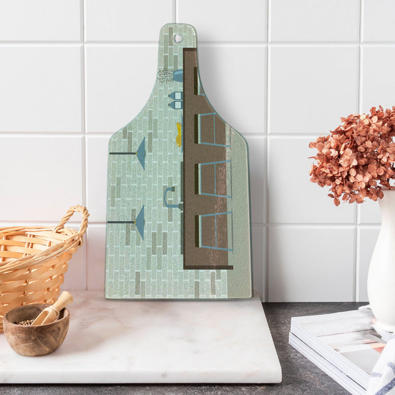 Ambesonne Brick Wall Tempered Glass Cutting Board Modern Empty Kitchen Multicolor