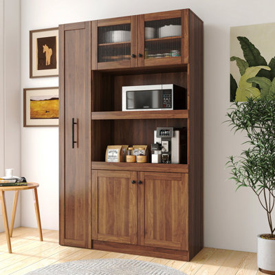 Kitchen Pantry Cabinet With Multi-Functional Pull-Out Multi-Tier Storage Shelf,Farmhouse Storage Cabinet With 4 Doors,Pantry Organizers For Kitchen,Dining Room