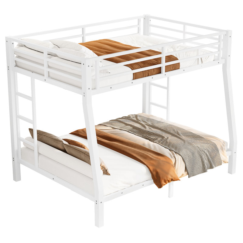 Metal Full XL over Queen Bunk Bed for Teens & Adults – Space-Saving, Noise-Reduced, White