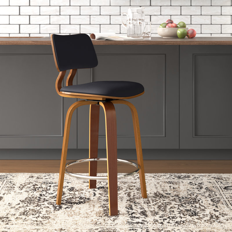 Benelli Mid-Century 26" Counter Stool With Swivel, Black