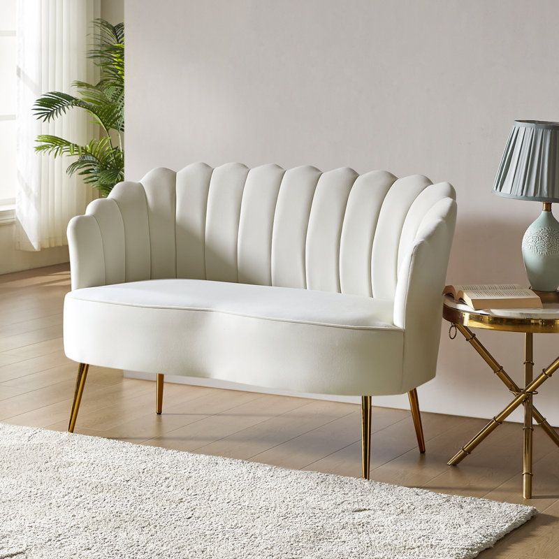 Donata 128cm W Modern Velvet 2 Seat Sofa with Tufted Flower-Shaped Back, Ivory