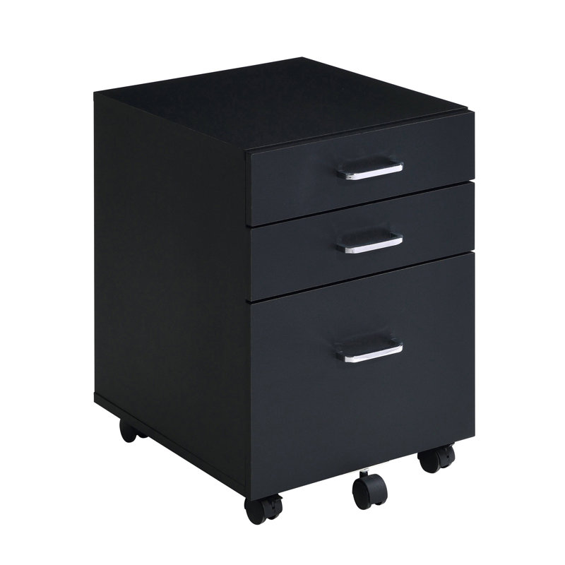 Black And Chrome 3-Drawer Rectangular File Cabinet