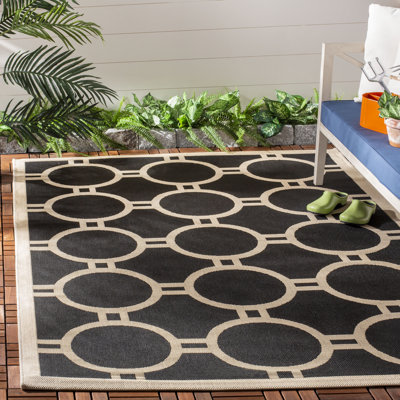 Arneshia Geometric Black/Beige Area Indoor/Outdoor Area Rug