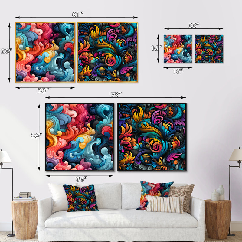Conlley - Ensemble de 2 collages carrés botaniques abstraits, Cadre flottant brun, H 36 po x l 73 po