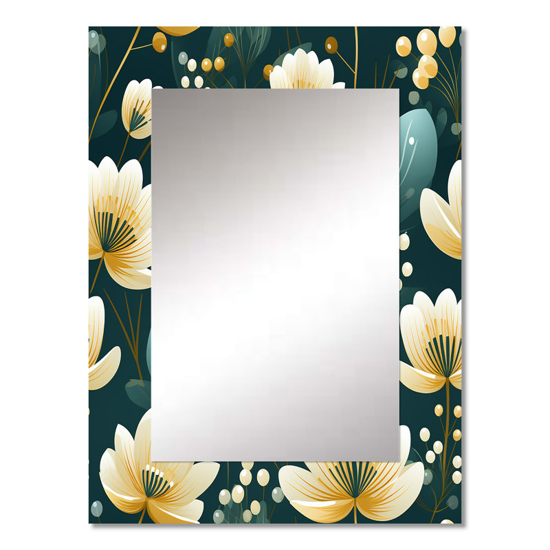 Bobbette Vintage Romance Green Marvel Blooms - miroir floral, miroir mural décoratif de campagne, impression d'art en métal