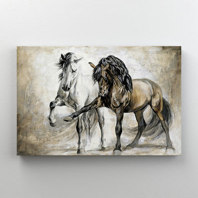 «Black Horse» et «White Horse Art», reproduction d'art rectangulaire sur toile tendue 1 pièce