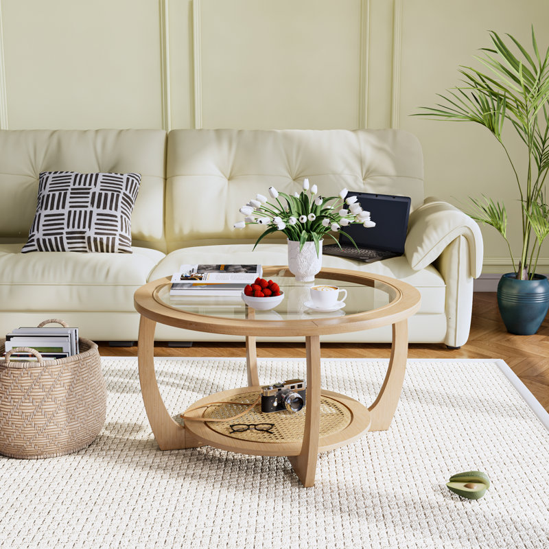 Round Rattan Tea Table Bayou Breeze Boria Round Rattan Coffee Table & Reviews | Wayfair