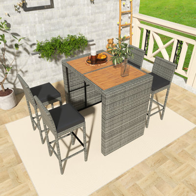 Ensemble repas d'extérieur rectangulaire 5 pièces avec coussins amovibles 5 pièces