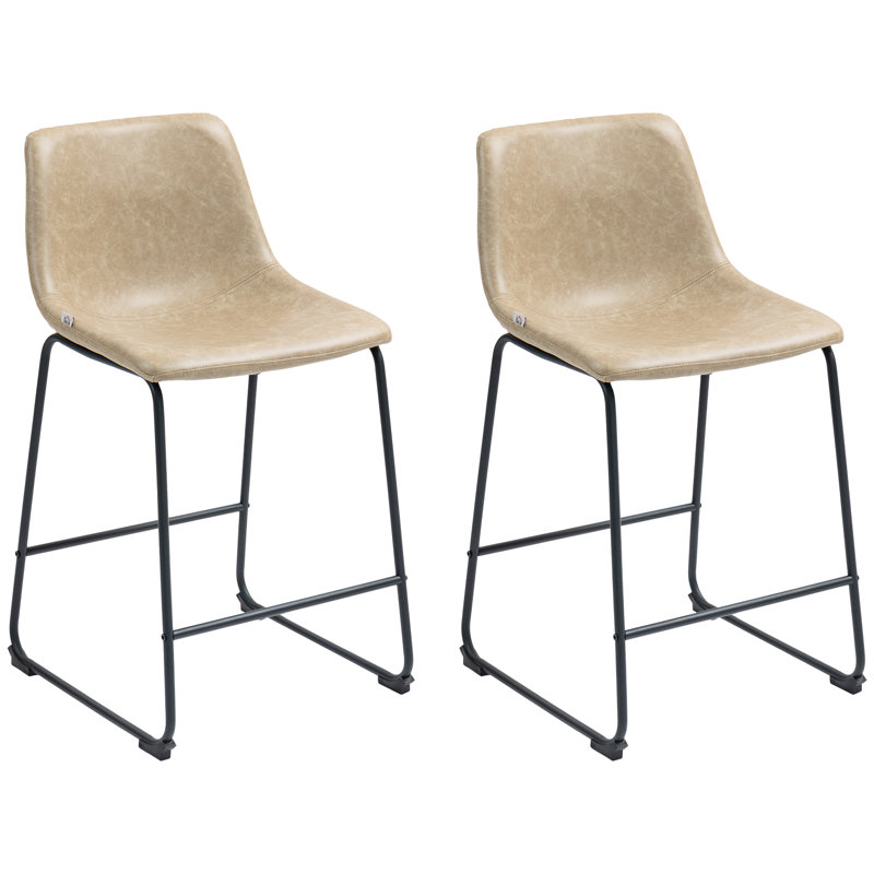 Ensemble de 2 tabourets de bar à hauteur de comptoir avec dossier, Beige, Tabouret de comptoir (siège d'une hauteur de 24 p