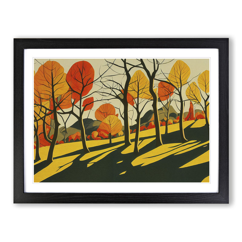 Serene Autumn Forest - Single Picture Frame Painting, 46cm H x 64cm W x 2cm D, Black 