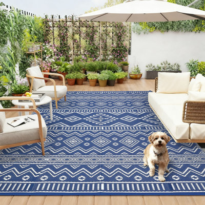 Tapis d'extérieur imperméable - Tapis de patio géométrique, résistant aux rayons UV, facile à nettoyer, léger et durable