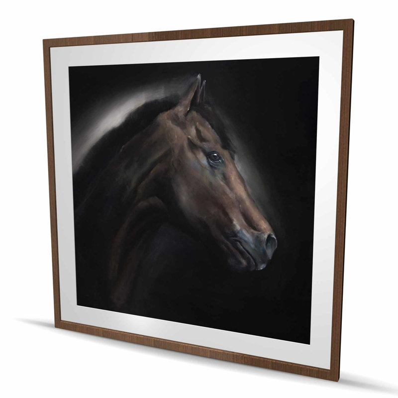 «Loneliness Horse - Black Animals», reproduction encadrée, Brun