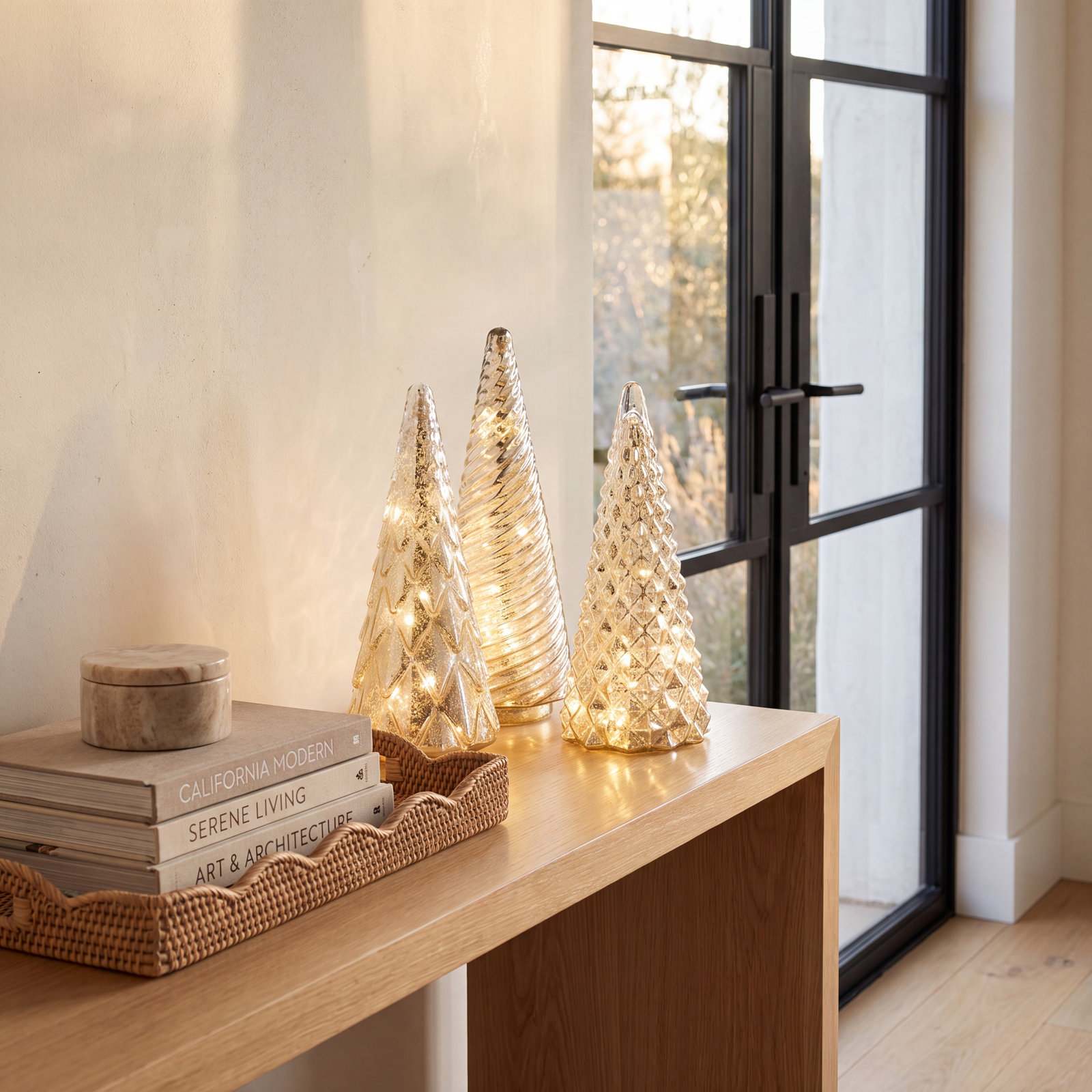 3-Piece Lighted Mercury Glass Tabletop Tree Set