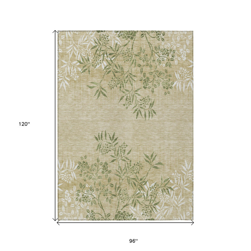 Tapis extérieur lavable floral kaki ivoire et vert 8 pi x 10 pi