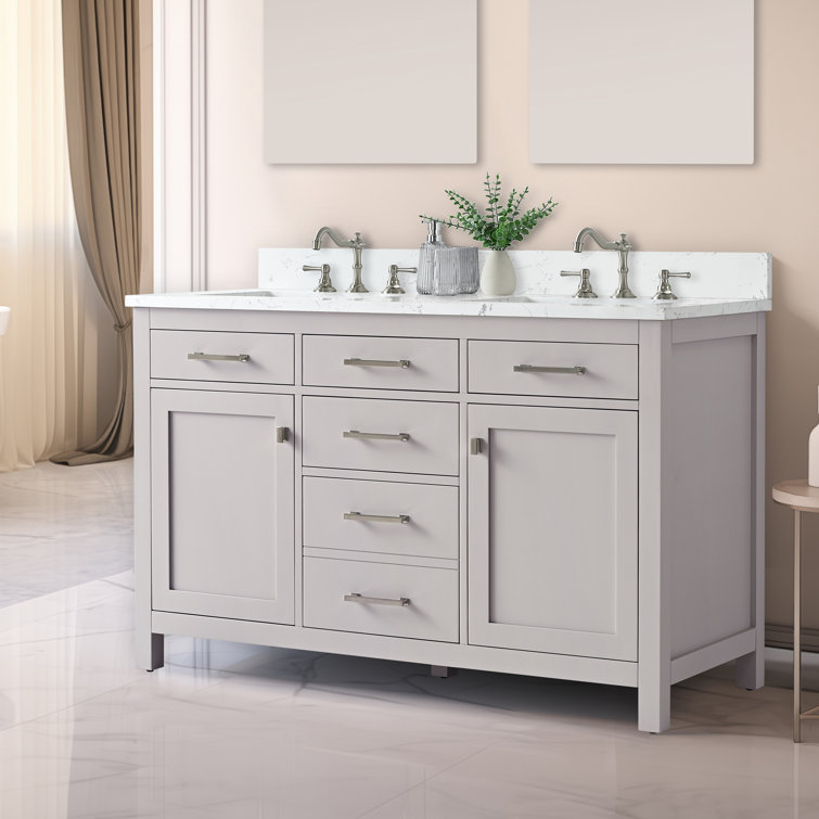 Ajhane 54'' Free-standing Double Bathroom Vanity with Engineered Stone Vanity Top