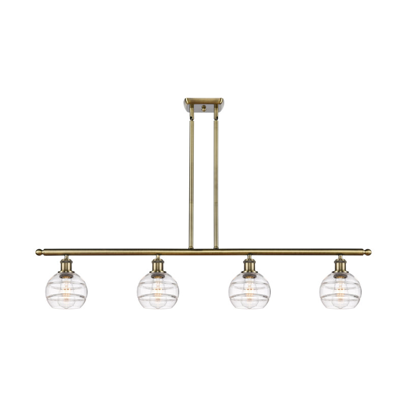 Luminaire suspendu pour îlot de cuisine à 4 lumières Chartoff, Transparent, Laiton antique